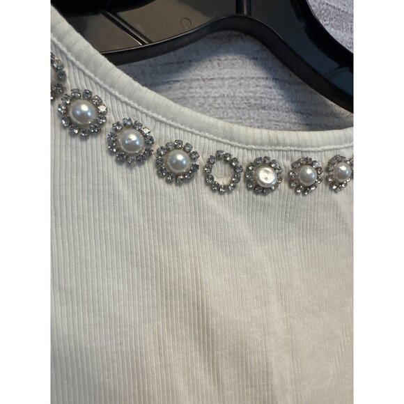Alice + Olivia Kori Pearl Embellished Ribbed Tank Tops Size S - Picture 7 of 7